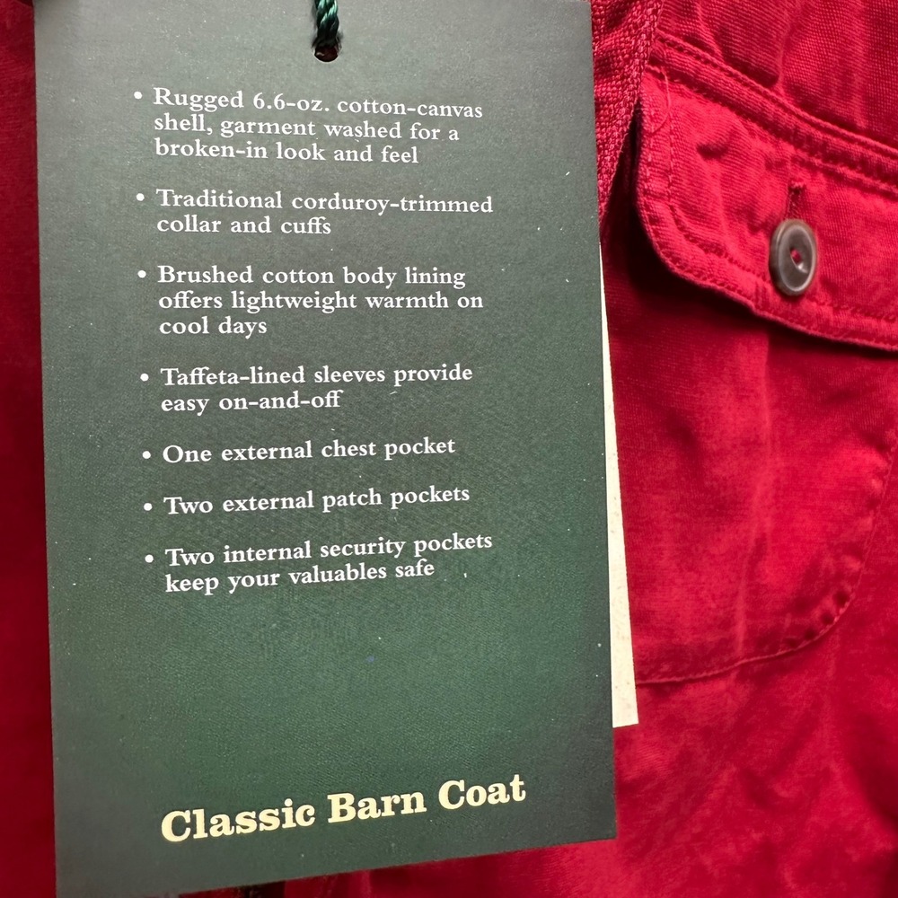 Orvis Men's Classic Barn Coat Red Canvas Field Jacket Corduroy Collar - Picture 9 of 12